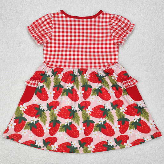 Baby Girls Dress Red Checkered Strawberry Knee Length Dresses GSD1612 3.22