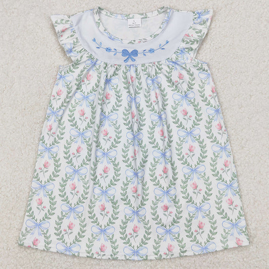 Baby Girls Dress Bows Leaves Embroidery Knee Length Dresses GSD1779