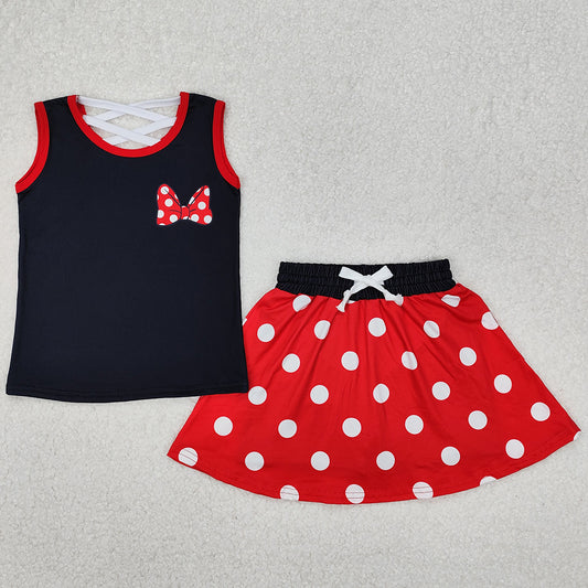 Baby Girls Clothes Black Red Dots Bow Shirt Skirt Clothes Sets GSD2069