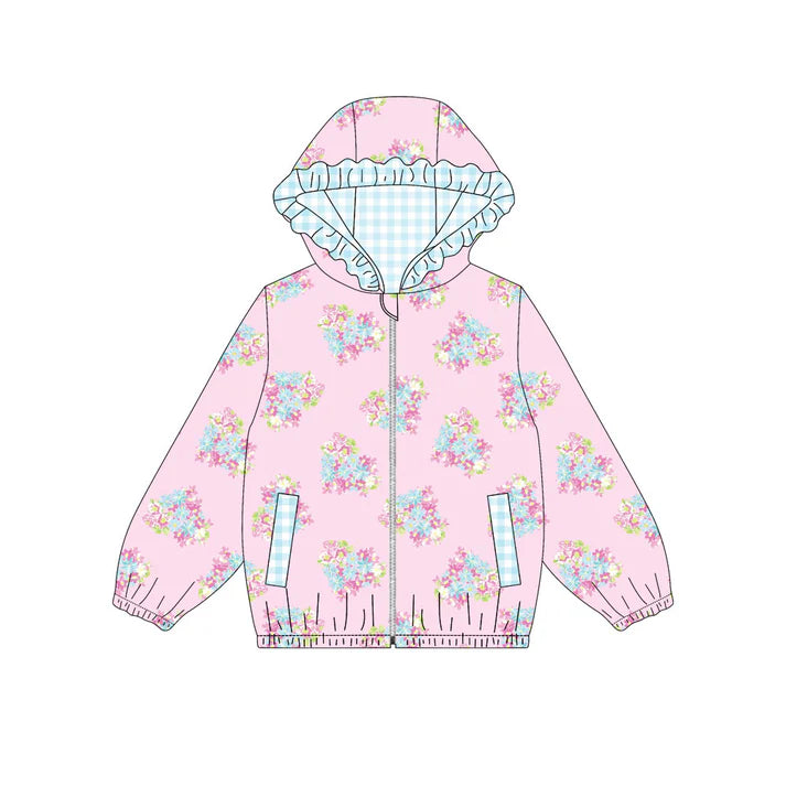 Preorder (moq 5)Baby Girls Hearts Flowers Pockets Zipper Valentine Ruffle Hoodies Top 9.3