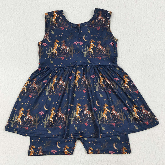 Baby Girls Jumpsuits Navy Sleeveless Horses Cactus Skort Jumpsuits SR3071 7.9