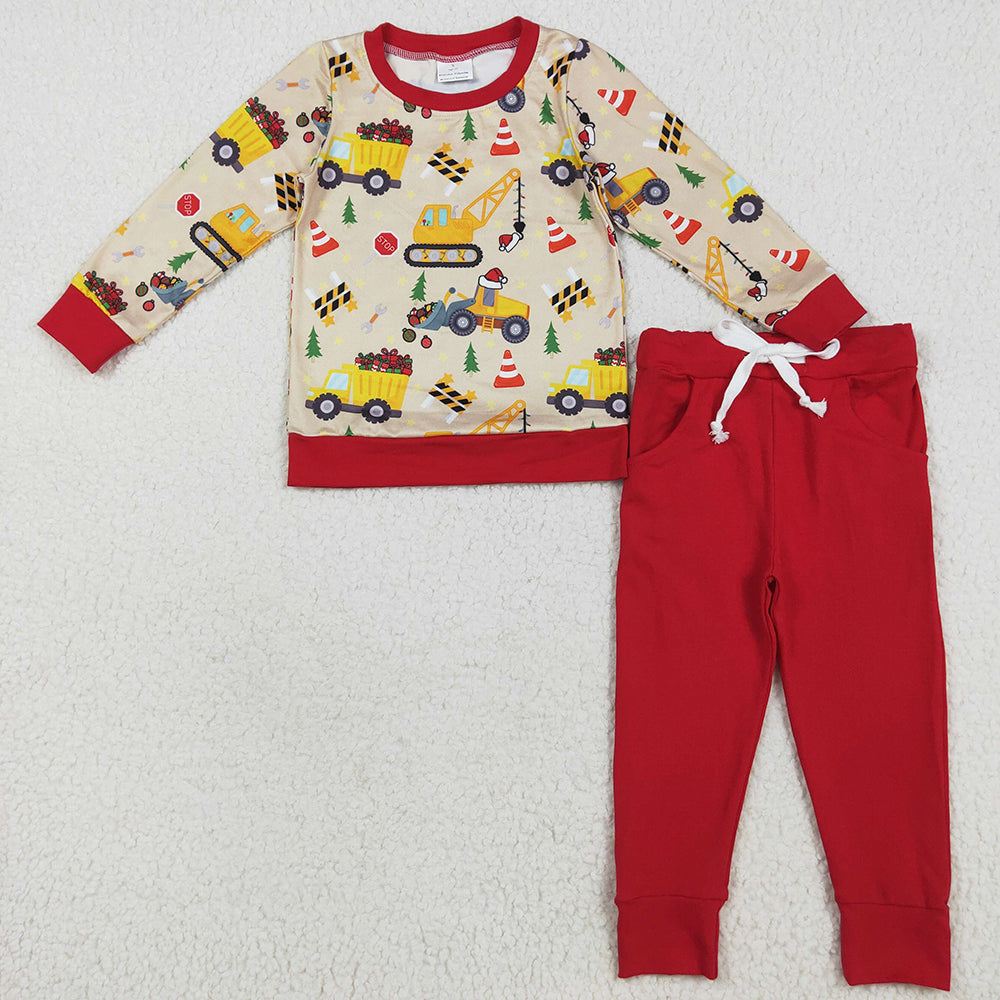 Baby Boys Clothes Christmas Long Sleeves Excavators Hats Top Pockets Legging Pant Set BLP1073 7.10