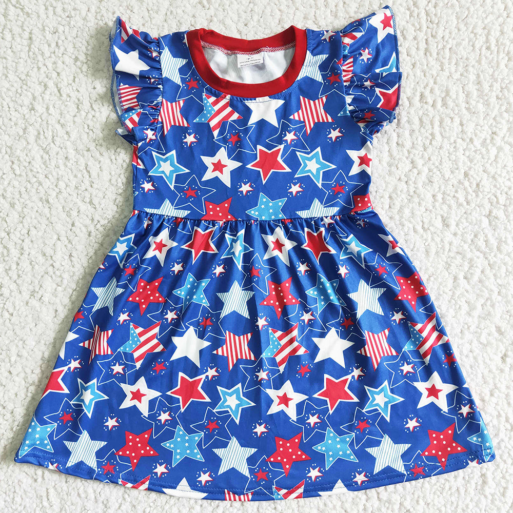 Boutique Baby Girls Dress Star Print July 4th Girls Clothes Set Matched Girls Dress Sister Outfits C11-9