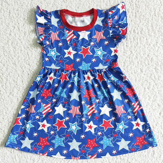 Boutique Baby Girls Dress Star Print July 4th Girls Clothes Set Matched Girls Dress Sister Outfits C11-9