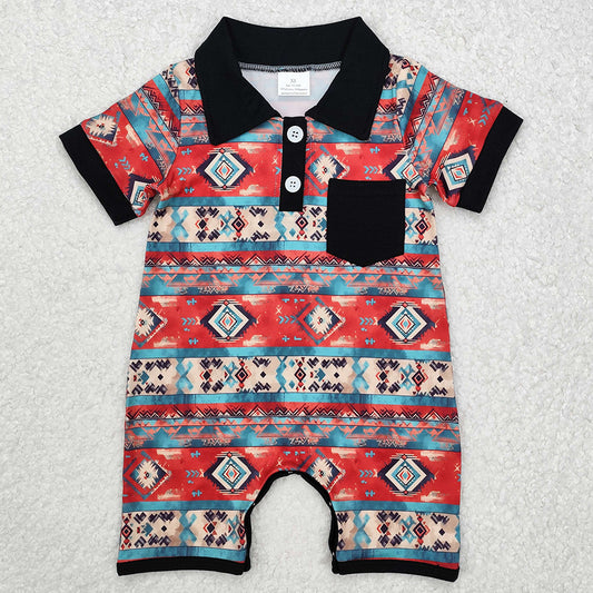 Baby Infant Boys Rompers Western Aztec Black Pocket Rompers SR2320
