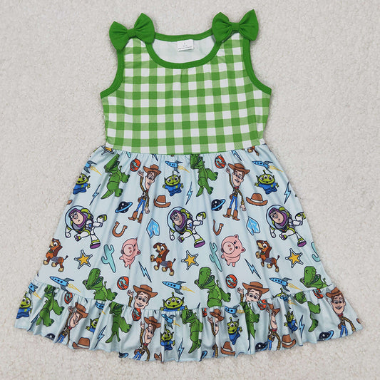 Baby Girls Dress Green Checkered Toy Western Bows Knee Length Dresses GSD2107 3.24