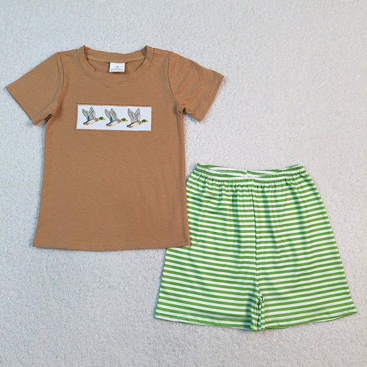 Baby Boys Clothes Embroidery Ducks Shirt Top Stripe Short Hunting Clothes Sets BSSO1947