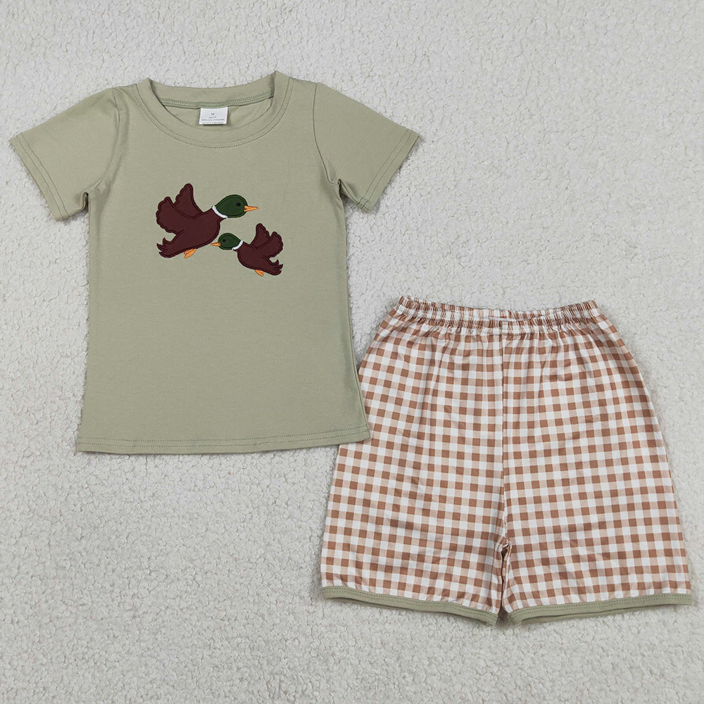 Baby Boys Clothes Embroidery Ducks Tops Checked Shorts Hunting Clothes Sets BSSO1867