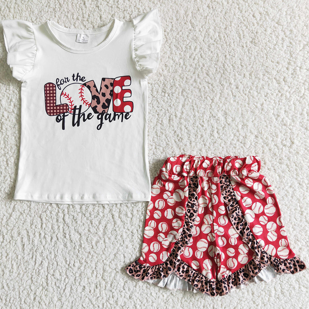 Kids Clothes Girls Boutique Outfits Baseball Boutique Baby Girls Clothes Ruffle Shorts Set GSSO0008