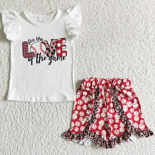 Kids Clothes Girls Boutique Outfits Baseball Boutique Baby Girls Clothes Ruffle Shorts Set GSSO0008