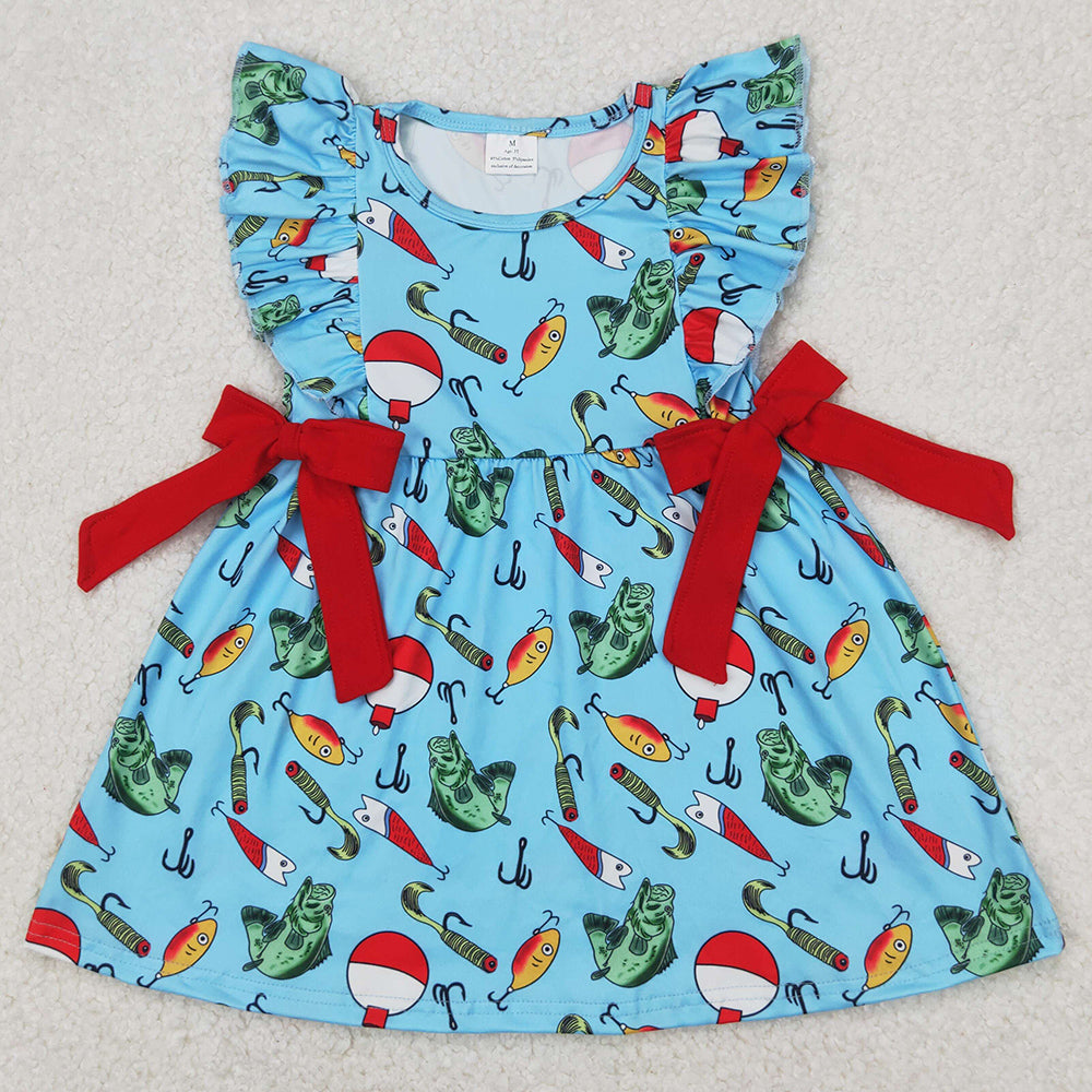 Baby Girls Dress Fishing Float Bows Knee Length Dresses GSD1953 3.27
