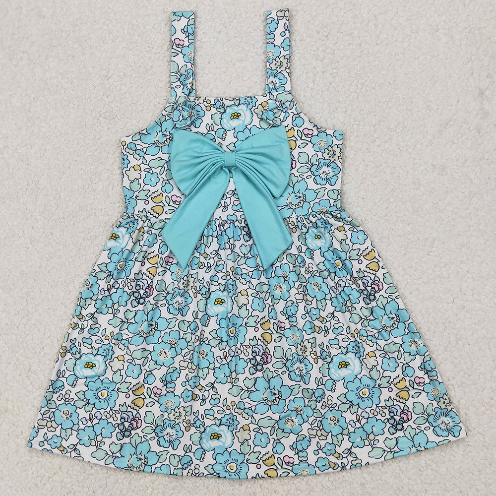 Baby Girls Dress Blue Flowers Big Bow Knee Length Dresses GSD2106 3.27