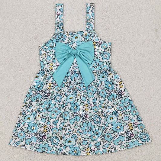 Baby Girls Dress Blue Flowers Big Bow Knee Length Dresses GSD2106 3.27