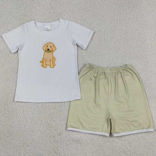 Baby Boys Clothes Embroidery Dogs Shirt Top Stripe Short Hunting Clothes Sets BSSO2002