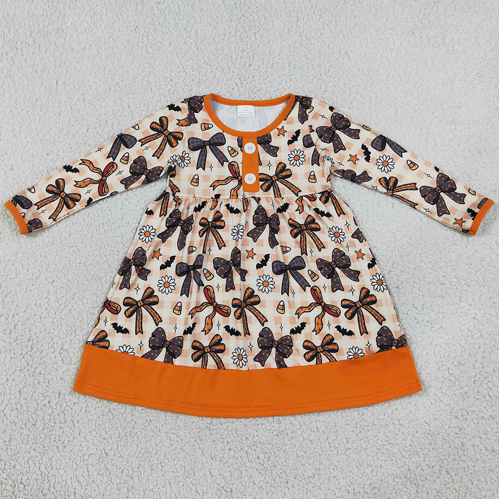 Baby Girls Dress Flowers Bats Button Halloweens Ruffle Knee Length Dress GLD1708