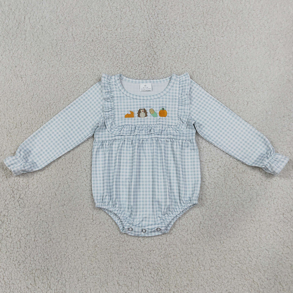 Baby Girls Rompers Embroidery Turkey Pumpkins Thanksgiving Ruffle Rompers LR3104