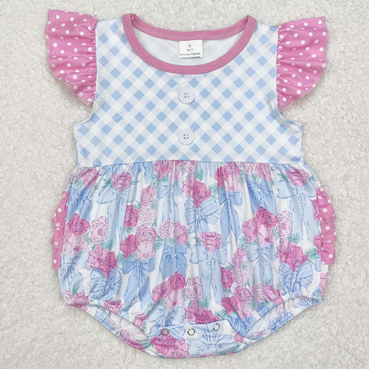 Baby Infant Girls Rompers Checkered Flowers Bows Rompers SR2298