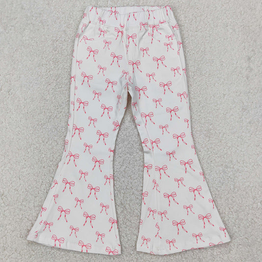Baby Girls Denim Pants Pink Cute Bows Denim Flare Pants Jeans P0732