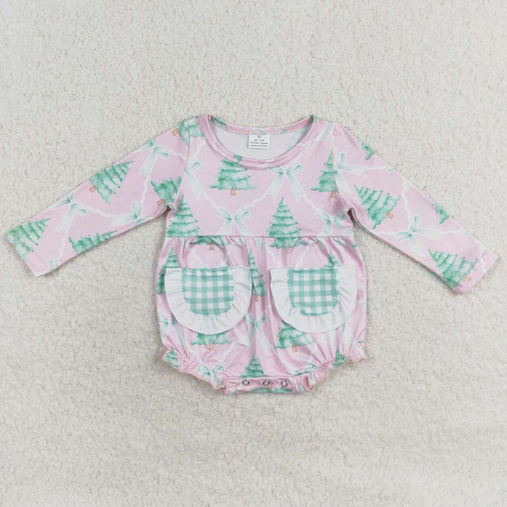 Baby Infant Girls Rompers Christmas Tree Pink Long Sleeve Rompers LR1018