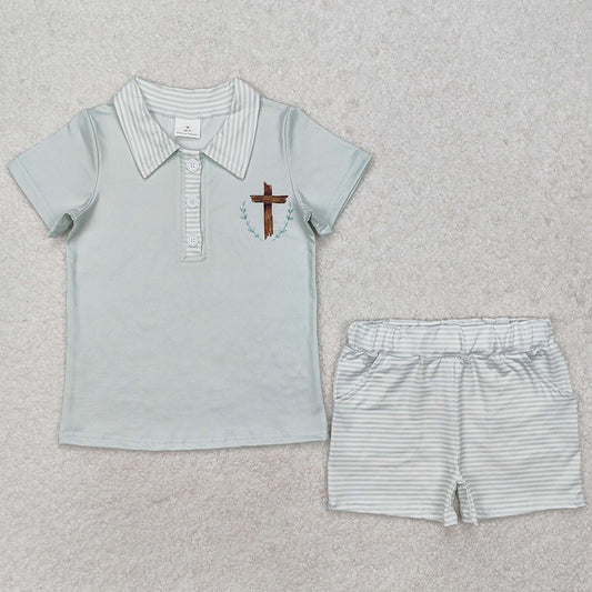 Baby Boys Clothes Easter Cross Tee Shorts Clothes Sets BSSO1025