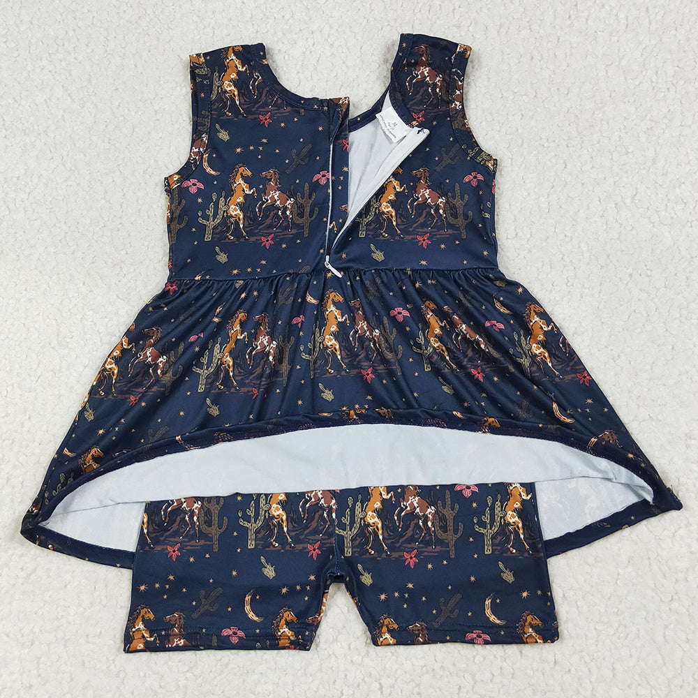 Baby Girls Jumpsuits Navy Sleeveless Horses Cactus Skort Jumpsuits SR3071 7.9