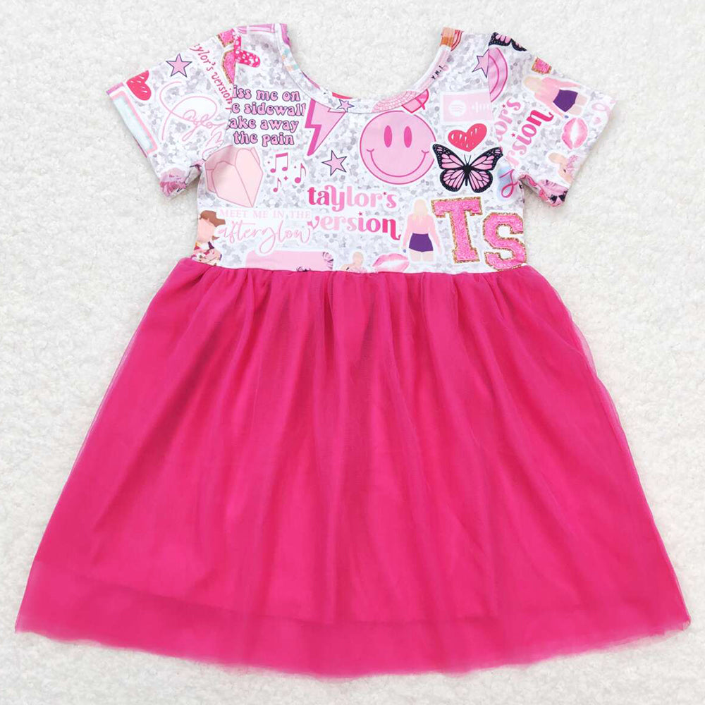 Baby Girls Dress Pink Short Sleeve Tutu Knee Length Dresses GSD0981