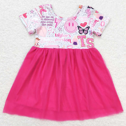 Baby Girls Dress Pink Short Sleeve Tutu Knee Length Dresses GSD0981