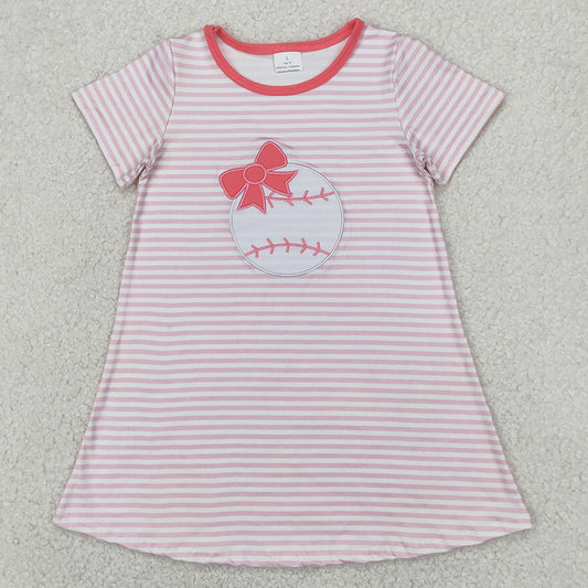 Baby Girls Dress Pink Stripe Bows Baseball Embroidery Knee Length Dresses GSD2221 4.1