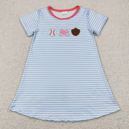 Baby Girls Dress Stripe Bows Baseball Embroidery Knee Length Dresses GSD2220