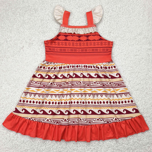 Baby Girls Dress Aztec Flutter Sleeves Patchwork Knee Length Dresses GSD2394 4.9