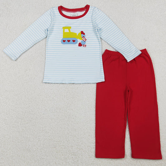Baby Boys Clothes Embroidery Hearts Excavator Stripe Top Pants Valentine Clothes Sets BLP1302 11.3