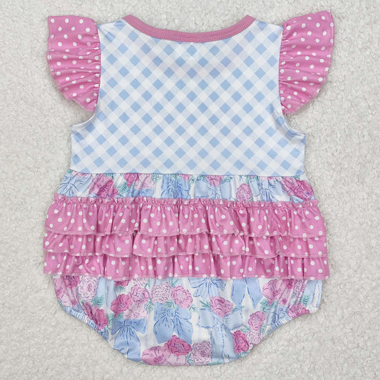 Baby Infant Girls Rompers Checkered Flowers Bows Rompers SR2298
