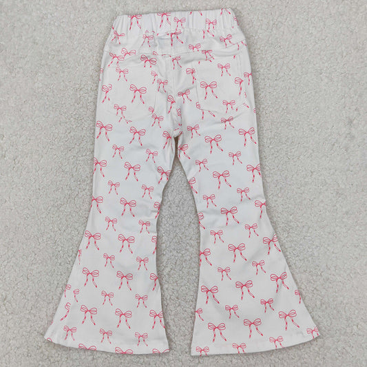 Baby Girls Denim Pants Pink Cute Bows Denim Flare Pants Jeans P0732