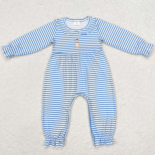 Baby Infant Girls Rompers Blue Stripes Dog Long Sleeve Rompers LR1448