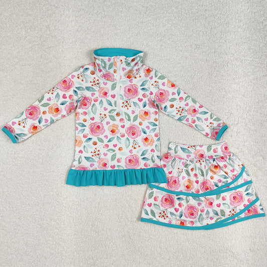 Baby Girls Clothes Yoga Blue Flowers Jacket Skorts 2pcs Sets GLD1009