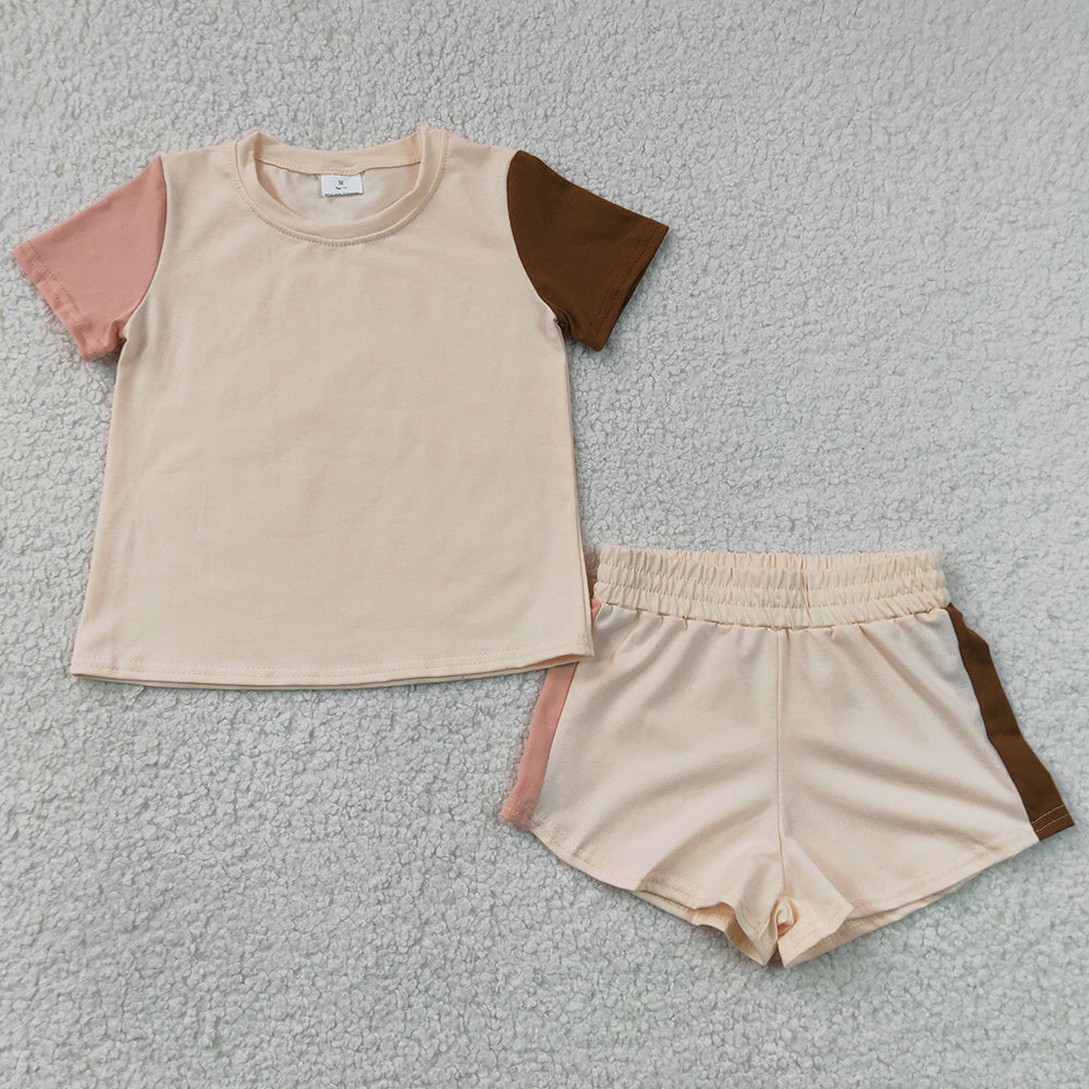 Baby Boys Clothes Pink Brown Patchwork Short Sleeve Top Short Clothes Sets BSSO2012