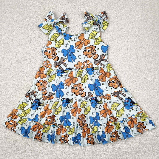 Baby Girls Dress Strap Colorful Cartoon Fishes Bows Knee Length Dresses GSD2462 4.21
