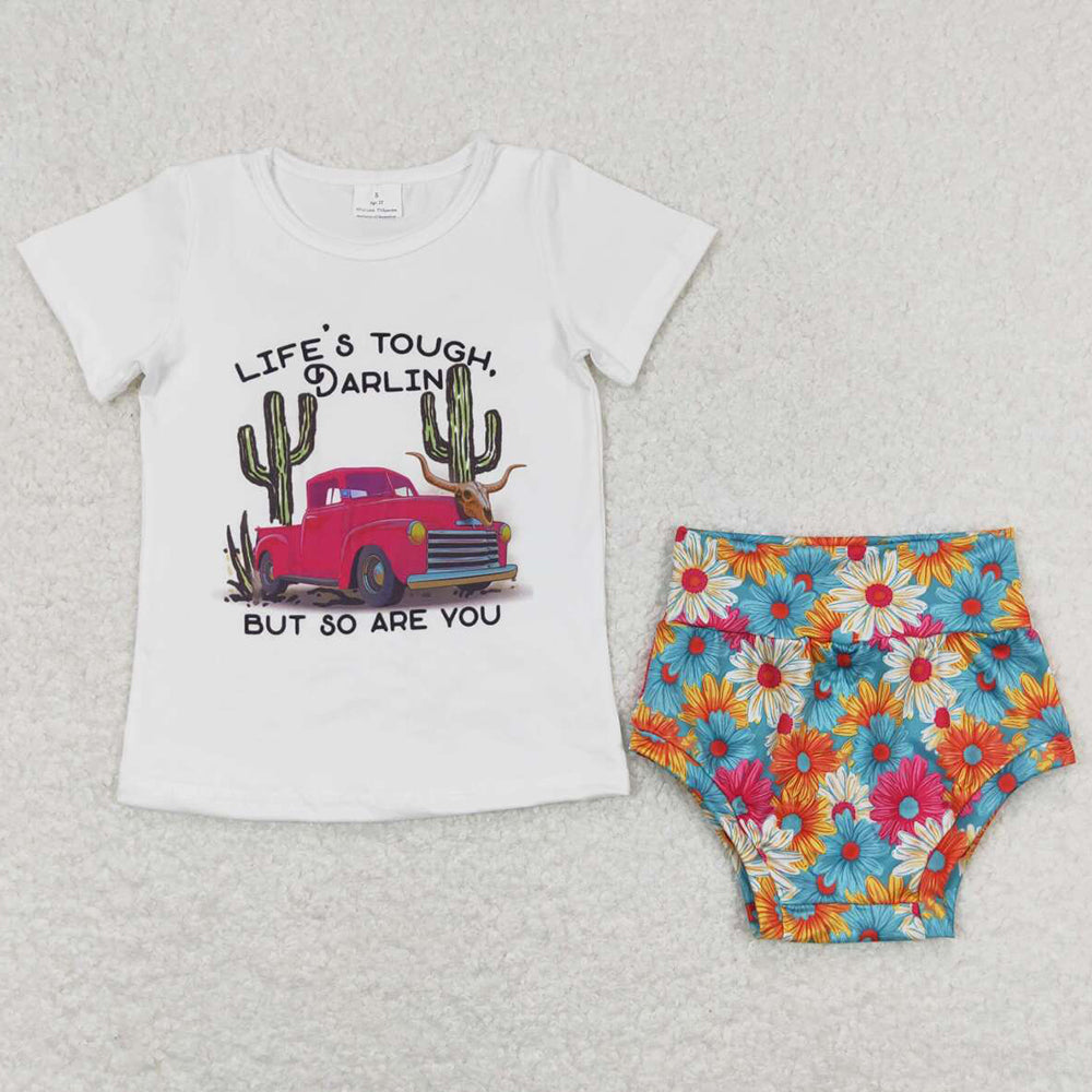 Baby Girls Clothes Bummies Sets Western Short Sleeve Tee Top Bummies Suit GBO0306