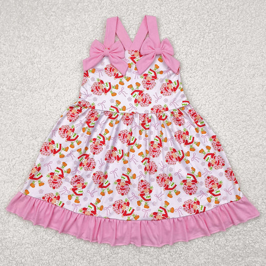 Baby Girls Dress Pink Strap Bows Strawberry Floral Knee Length Dresses GSD2213 4.21