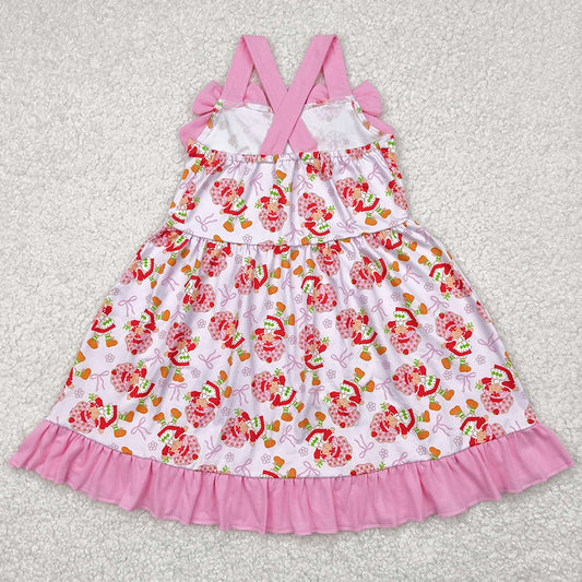 Baby Girls Dress Pink Strap Bows Strawberry Floral Knee Length Dresses GSD2213 4.21