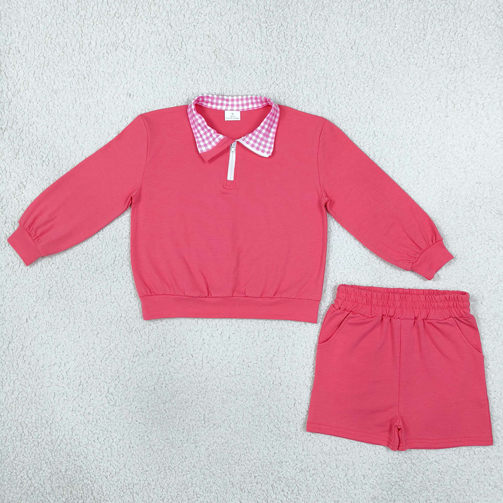 Baby Girls Clothes Watermelon Red Zip Pullover Pockets Short Clothes Set GLS0225