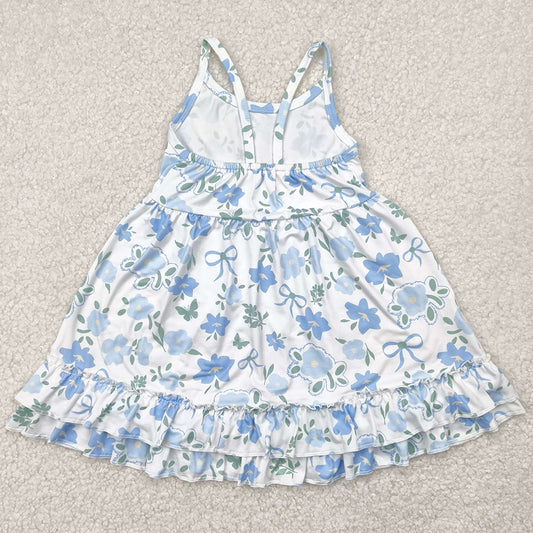 Baby Girls Dress Blue Strap Floral Knee Length Dresses GSD2377 4.28