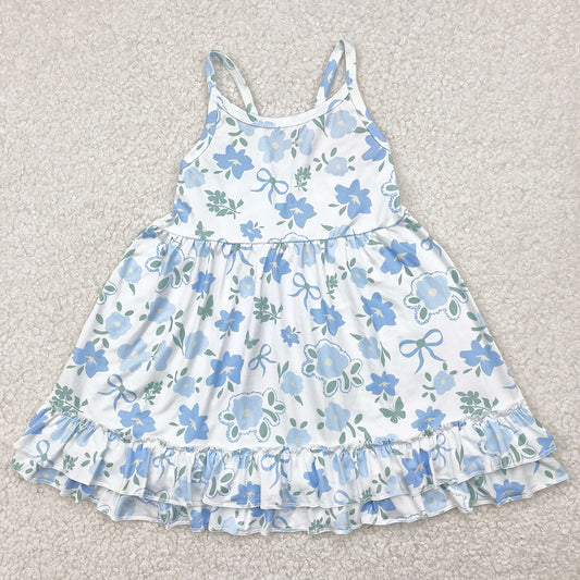 Baby Girls Dress Blue Strap Floral Knee Length Dresses GSD2377 4.28