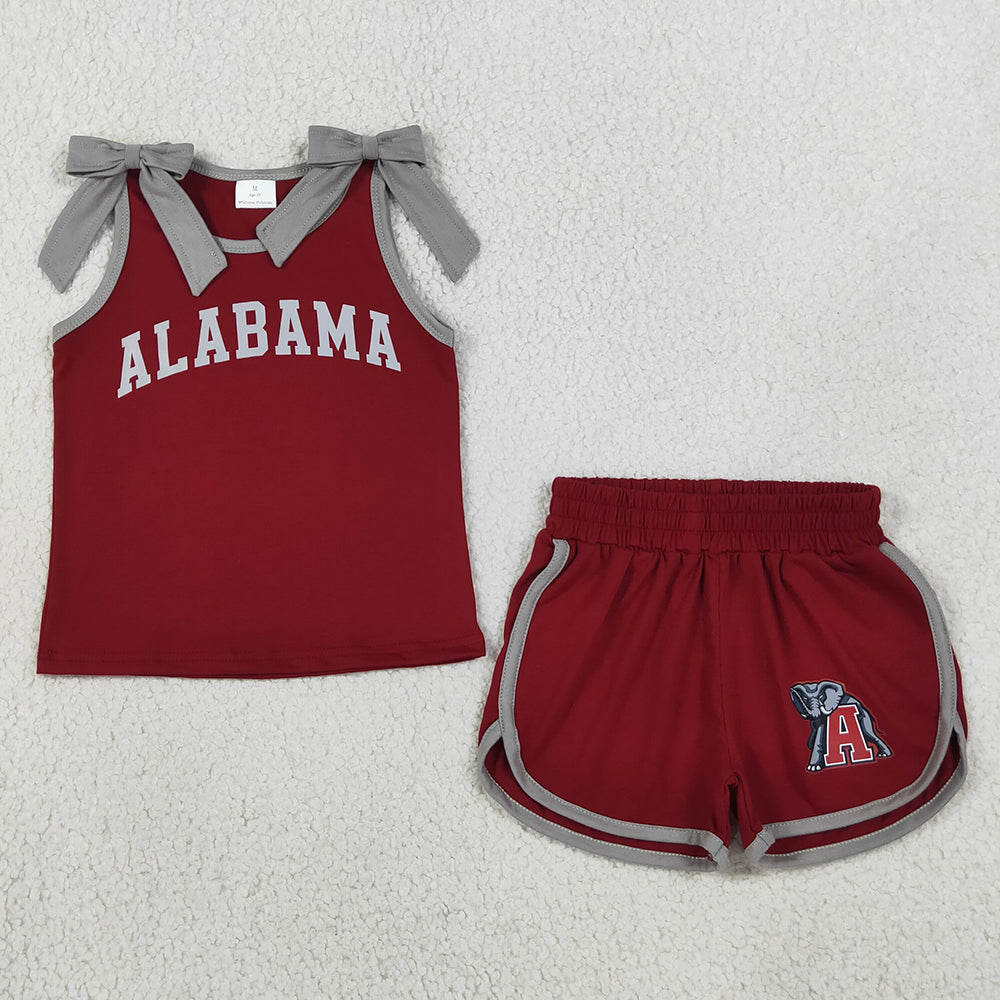 Baby Girls Red Grey Bows Vinyl Alabama Top Short Team Clothes Sets GSSO3831