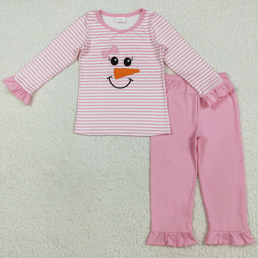 Embroidery Baby Girls Clothes Christmas Pink Stripe Bow Shirts Pants Pajamas GLP2520 7.19