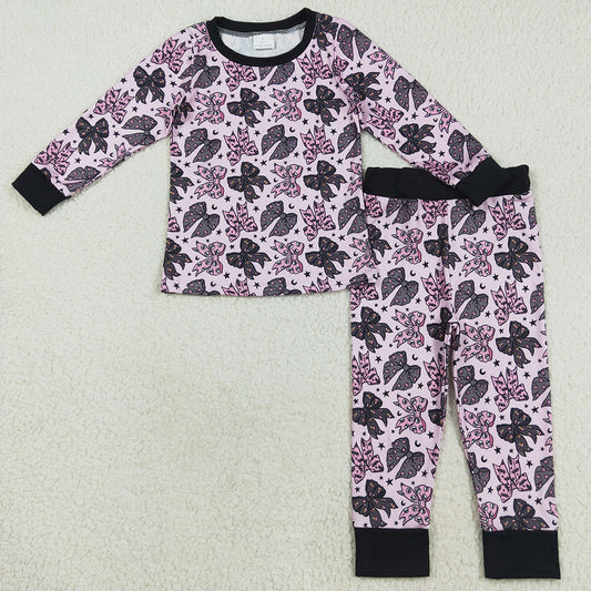 Baby Girls Pajamas Long Sleeves Black Pink Bows Stars Top Pants Sleepwear Sets GLP2516 8.9