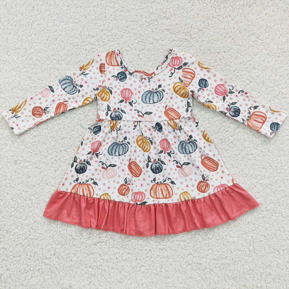Boutique Girls Dress Pumpkin Print Long Sleeve Fall Dresses GLD0204 9.5