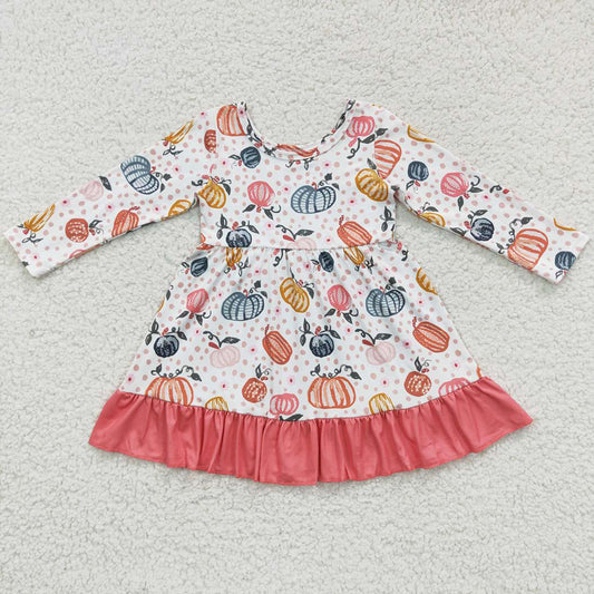 Boutique Girls Dress Pumpkin Print Long Sleeve Fall Dresses GLD0204 9.5