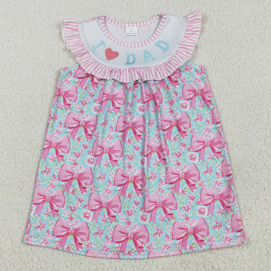 Embroidery Baby Girls Dress Pink I Love Dad Floral Bows Knee Length Dresses GSD2534 5.22