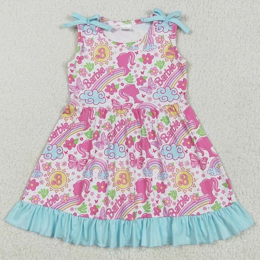 Baby Girls Dress Strap Pink Flowers Cartoon Dolls Knee Length Dresses GSD2463 5.22